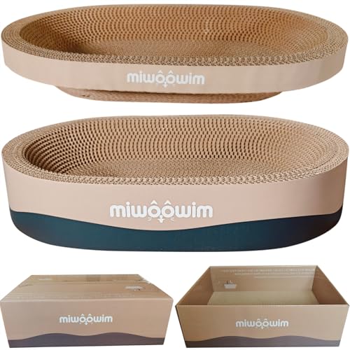 3PSC Katzenkratzer aus Karton, ovale Katzenkratzunterlage Nest für Indoor-Katzen, rundes Katzenkratzbrett, gewellte Lounge-Katzenbetten, Möbelschutz für Couch (Khaki, 43,2 cm (klein)) von miwoowim