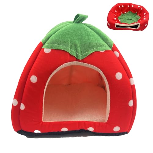 mkemka Meerschweinchen Haus Winterschutz, Erdbeer-Design Meerschweinchen Bett, Waschbar und Weicher Haustierhaus Zubehoer für Zwergkaninchen/Eichhörnchen/Igel/Chinchilla/Hamster von mkemka