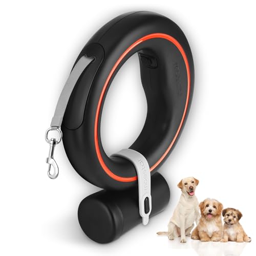 moestar Einziehbare Hundeleine Hände Frei Hundeleine Ausziehbar 360° Tangle Free Rollleine mit Hundekotbeutel-Halter 3m/10ft für Mittlere Kleine Hunde(Schwarz/Grün) von moestar