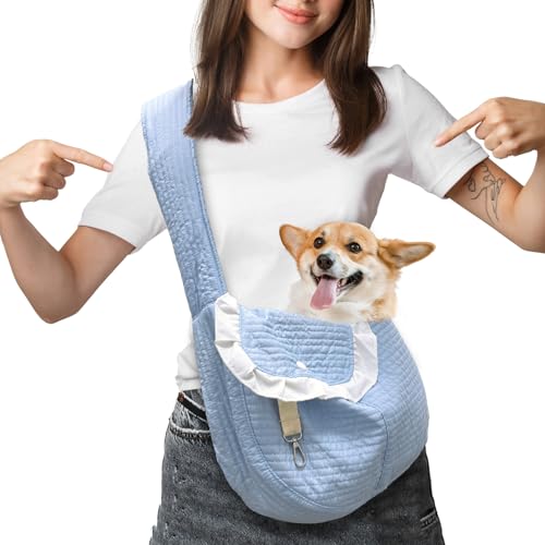 Hundetragetasche Bis 10kg, Tragetasche Hund mit Knopfdesign und Leinenhaken Kann er Verhindern, DASS Haustiere Herausspringen, Hundetrage mit Aufbewahrungstasche, Hundetragetuch Himmelblau, 1 Stück Hundetragetasche Bis 10kg, Tragetasche Hund mit Knopfdesign und Leinenhaken Kann er Verhindern, DASS Haustiere Herausspringen, Hundetrage mit Aufbewahrungstasche, Hundetragetuch Himmelblau, 1 Stück von momgyaamz
