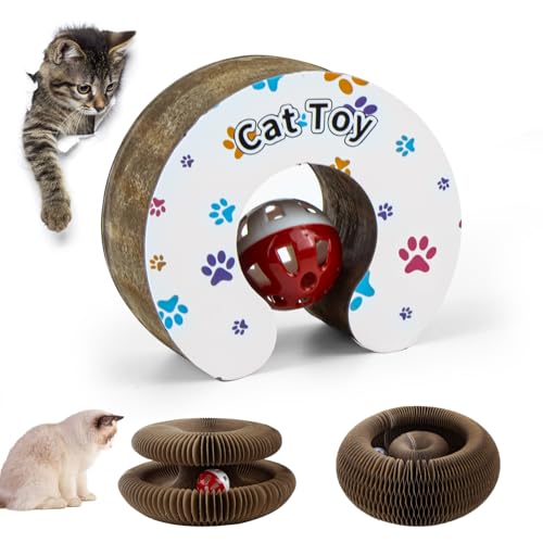 Cardboard Cat Toy, 2-in-1 Cat Kratzbrett mit Glöckchen, Magic Organ Cat Scratching Board, Katzenspielzeug Interaktiv für Katzen, Kratzbretter Durable Recyclable, Katzen Kratzbrett Spielzeug Kitten von mongtsamz
