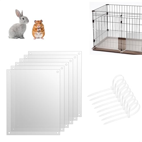 Haustierkäfig-Einlage, 6 Stück Transparente Haustierkäfig Einlage PVC Haustierkäfigeinlage 26 x 21 cm Haustierkäfig-Schutzeinlagen mit 100 Kabelbindern für Kaninchen Meerschweinchen Hamster Laufstall von mongtsamz