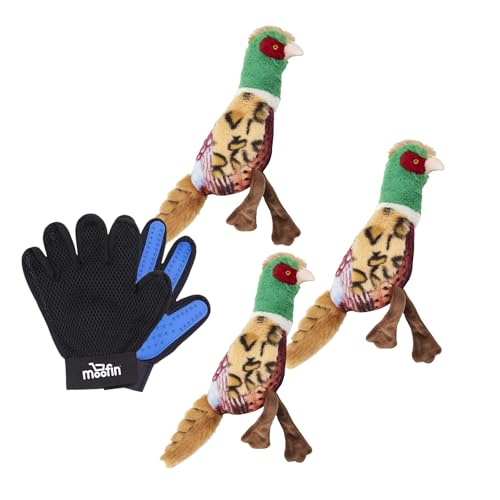 Bundle of Pet Hair Cleaning/Removing Glove - 23x16, and Bird Calls Plush Toy for Dogs with Sound 30.5 cm, Pack of 3 von moofin