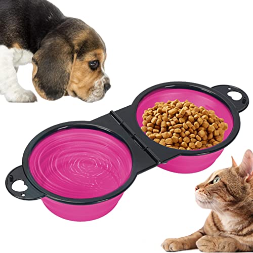moonyan Faltbarer Wassernapf für Hundefutter - 2-in-1-Silikon-Doppelnapf für Tierfutter und Wasserfütterung | Erweiterbare doppelte große Schüsseln zum Füttern von Haustieren für Hunde/Katzen, von moonyan