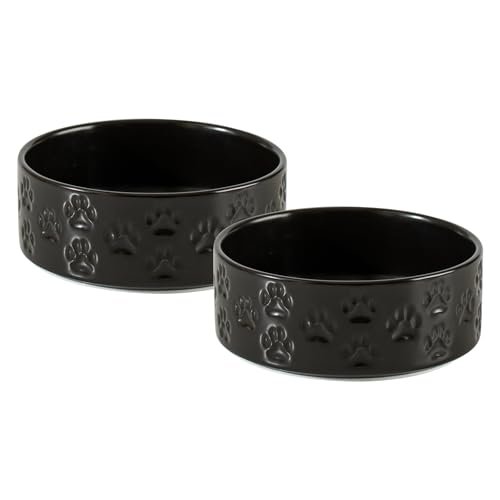 Moookeynest 13 cm rutschfeste Keramik 2-teiliges Hundenapf-Set für Rassehunde - Futter- und Wassernäpfe für Welpen, Haustierschalen für kleine Hunde (Doppelnäpfe - Schwarz, 13 cm) von moookeynest