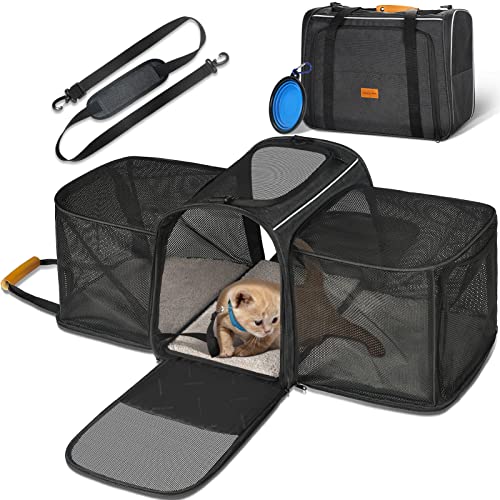 Morpilot Katzentransportbox Transportbox Katze Groß 45x33x36cm Erweiterbar Katzenbox für 2 Katzen Hund Welpen, Flugzeug Faltbar Hundetransportbox Transporttasche Katze Transport von morpilot