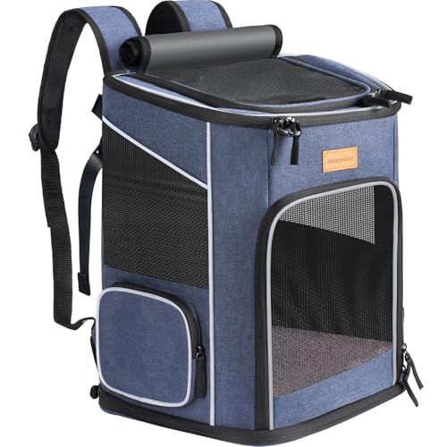 Morpilot Katzenrucksack, Hunderucksack für Katzen Hunde, Faltbare Haustier Rucksack mit Transparentes Netzfenster Atmungsaktive und Leichte Hundetasche von morpilot