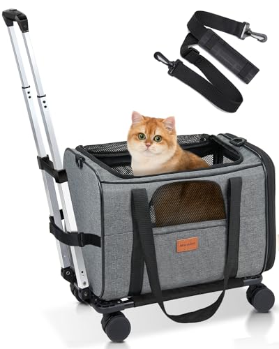 Morpilot Katzentragetasche mit Rädern, von Fluggesellschaften zugelassen, Haustier-Hundetrage mit Rädern für kleine Hunde, rollende Katzentrage für große Katzen, Welpen-Kinderwagen, abnehmbare und von morpilot