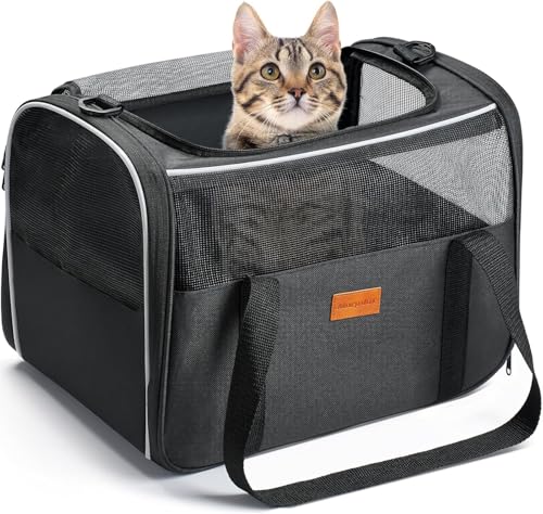 Morpilot Katzentransportbox für Katzen und Welpen bis 5kg, Katzenbox Hundetasche mit Sicherheit Reißverschlüsse, Transportbox Katze Hunde für Der Gang zum Tierarzt Auto Fugzeug von morpilot