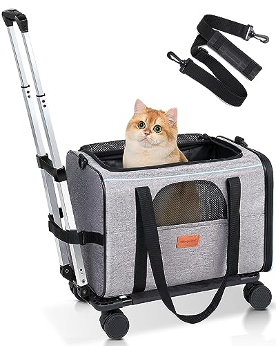 Transporttasche für Katze mit Rollen, Faltbarer Katzentransportbox Hundetragetasche Transportbox Hund mit Trolley für kleine Hunde und Katzen von morpilot