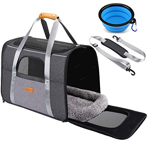 Morpilot Katzentragetasche Hundetragetasche, Atmungsaktive Hundetasche Transportbox für Katze und Hund von 20 Pfund, Haustiertragetasche mit Schultergurt und Faltbare Hundenapf von morpilot