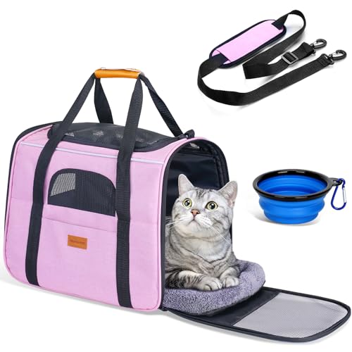 morpilot Transportbox Katze Katzen transportboxen, Faltbare katzentasche transporttasche, hundetragetasche Transporttasche mit Einstellbar Schultergurt katzenbox für Katzen Kleiner Hund Welpe Rosa von morpilot