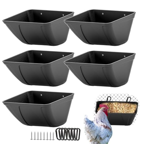 mozoba Hängender Hühner-Futterspender für Ziegen, Schafe, Hirsch, Geflügel, Ente, Hühnerzaun, Futterbehälter, Ziegenbedarf, Bewässerungseimer (mattschwarz) von mozoba