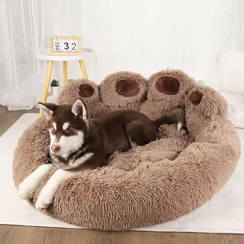 muamo Hundebett mit erhöhtem Rand, 50-90 cm, Grau/Braun/Rosa, Maschinenwaschbar (Braun, XL) von muamo