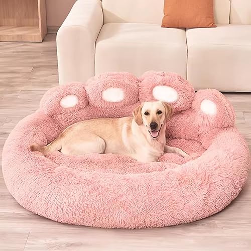 muamo Hundebett mit erhöhtem Rand, 50-90 cm, Grau/Braun/Rosa, Maschinenwaschbar (Rosa, L) von muamo