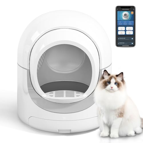 Muhub Automatische Katzentoilette, selbstreinigend, intelligente Katzentoilette, App-Steuerung/Geruchsentfernung/Sicherheitsschutz für mehrere Katzen (grau) von muhub