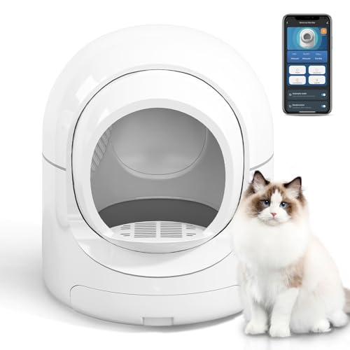 muhub Automatische Katzentoilette, selbstreinigend, intelligente Katzentoilette, App-Steuerung/Geruchsentfernung/Sicherheitsschutz für mehrere Katzen (weiß) von muhub