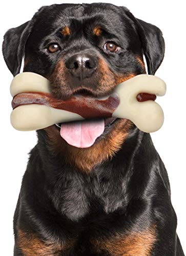 Mumba Kauknochen für Hunde, langlebiges Knochenspielzeug für Aggressive Kauer, mit Rindfleischgeschmack, interaktives Spielzeug für kleine/mittlere/große Hunde (L) von mumba