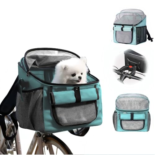 Fahrradkorb für Hunde,Fahrradtasche für Haustiere,Hundekorb Fahrrad Vorne 5kg,Atmungsaktive Hundefahrradkorb Vorn,Faltbarer Fahrradkorb Vorne für Hunde mit Lenkeradapter für Reiten,Camping (Blau) von mumisuto