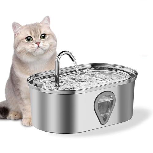 Katzen Wasserbrunnen zum Trinken, 3.5L/3,345.2 g Katzenbrunnen 304 Edelstahl - Geeignet für mehrere Haustiere von mumisuto