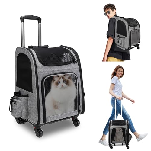 mumisuto Transportbox Katze mit Rädern 360° Drehbar, Transportbox Hund mit Taschen, Hundewagen Trolley-Rucksack, Tragbar und Atmungsaktiv, für kleine Hunde und mittelgroße Katzen bis zu 15 KG mumisuto Transportbox Katze mit Rädern 360° Drehbar, Transportbox Hund mit Taschen, Hundewagen Trolley-Rucksack, Tragbar und Atmungsaktiv, für kleine Hunde und mittelgroße Katzen bis zu 15 KG von mumisuto