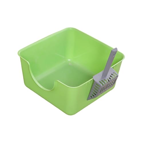 Offene Katzentoilette mit Schaufel – langlebige, leicht zu reinigende Katzentoilette, erhöhtes Design für Kätzchen & kleine Katzen (Grün) von munufe