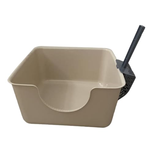 Offene Katzentoilette mit Schaufel – langlebige, leicht zu reinigende Katzentoilette, erhöhtes Design für Kätzchen & kleine Katzen (Kaffee) von munufe