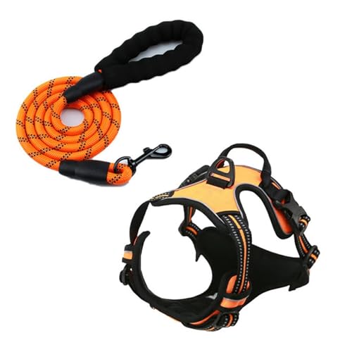 Reflektierendes Hundegeschirr, Westen-Stil, kein Ziehen, für mittelgroße und große Rassen, Orange (Orange, Größe M) von muzoira