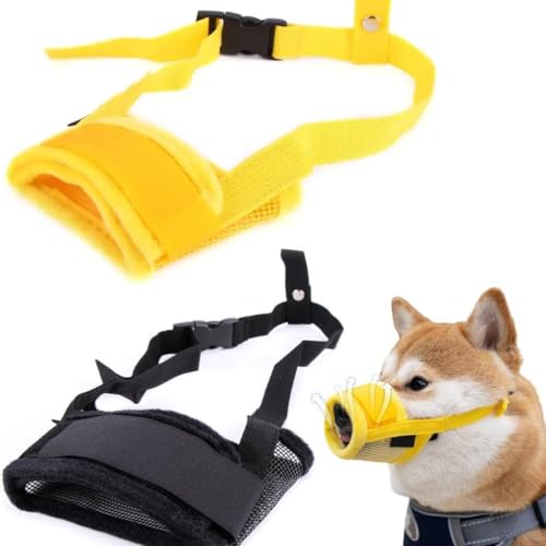 Verspielter, verstellbarer Maulkorb für Hunde, Anti-Bell-Maske mit Trinkloch für das Training (gelb, 12–15 cm) von muzoira