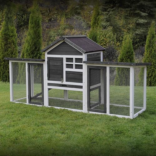 Miweba MyAnimal Hasenstall MH-31 | 181x60x95 cm - Kaninchenstall mit Freilaufgehege - Doppelstockhaus 2 Ebenen - Hasenkäfig - imprägniert - Kaninchenkäfig Winterfest - Indoor und Outdoor (Grau/Weiß) von my animal