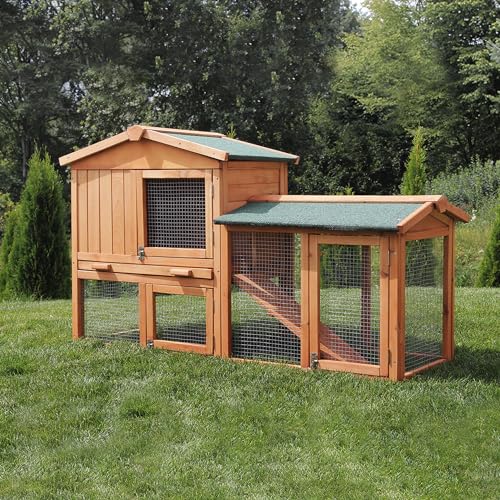 Miweba MyAnimal Hasenstall MH-03 | Kaninchenstall mit Freilaufgehege - Hasenkäfig - Kleintierkäfig - Holz imprägniert - Kaninchenkäfig Winterfest - Kleintiergehege - Käfig - Hasenhaus (Braun) von my animal