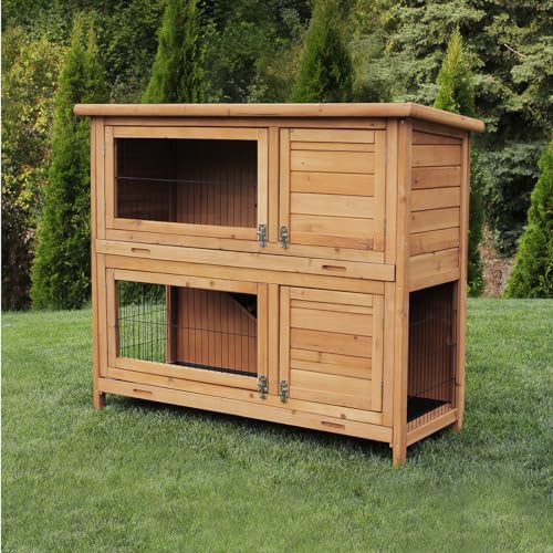Miweba MyAnimal Hasenstall MH-20 | 120x51x105 cm - Kaninchenstall mit Freilaufgehege - Doppelstockhaus 2 Ebenen - Hasenkäfig - Holz imprägniert - Kaninchenkäfig Winterfest - Indoor & Outdoor (Braun) von my animal