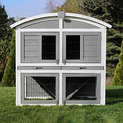 Miweba MyAnimal Hasenstall MH-33 | 118x55x105 cm - Kaninchenstall mit Freilaufgehege - Doppelstockhaus 2 Ebenen - Hasenkäfig - Imprägniert - Kaninchenkäfig Winterfest - Indoor und Outdoor (Grau/Weiß) von my animal
