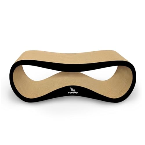 LUI XL mykotty Wellpappe Kratzbrett für alle Katzen zum Spielen, Schlafen, Kratzen – sicher & ungiftig, Katzenkratzliege Solide, Langlebig, Ideal für Grosse Katzen – 85,5x32,5x30 cm – Weiß (Schwarz) von myKotty