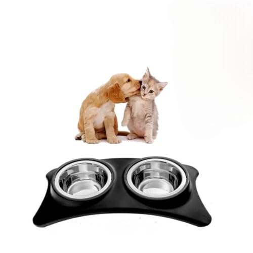 mySachen® Doppelnapf für Haustiere, Edelstahl, Katzennapf, Futternapf für kleine Hunde und Katzen, rutschfest, erhöhte Basis, modern und spülmachinenfest, 200 ml je Schale von mySachen