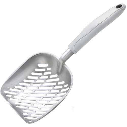 Myapet Metall-Katzenstreuschaufel, Sieb aus Aluminiumlegierung, robuste Streuschaufel mit tiefer Schaufel und langem Griff, funktioniert mit allen Arten von Katzenstreu von myapet