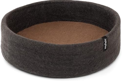 myfelt Kuno Schurwolle-Hundekorb, Anthrazit mit braunem Inlay, 40 x 13 cm von myfelt