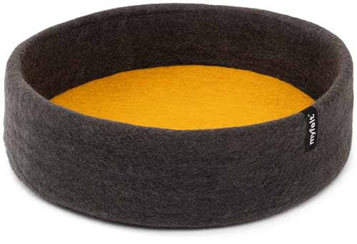 myfelt Kuno Schurwolle-Katzenkorb, Anthrazit mit ockergelbem Inlay, 40 x 13 cm von myfelt