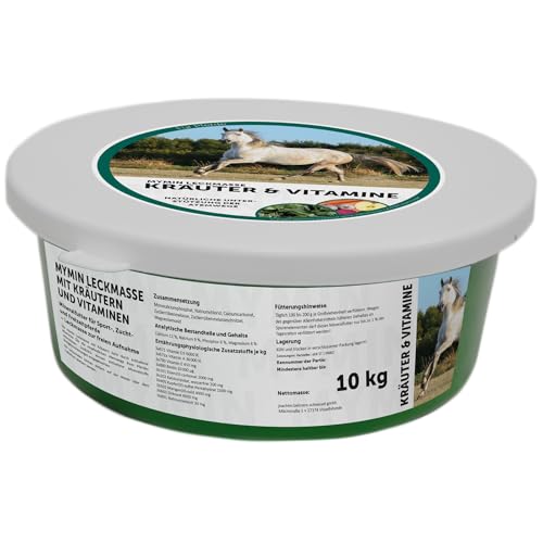 MyMin Leckmasse Pferd mit Kräutern – Mineral-Leckmasse für Pferde mit Vitaminen, Biotin & Kräutermix | Für Stoffwechsel, Atemwege & Hufe | Getreidefrei, melassefrei | 10 kg Eimer von mymom