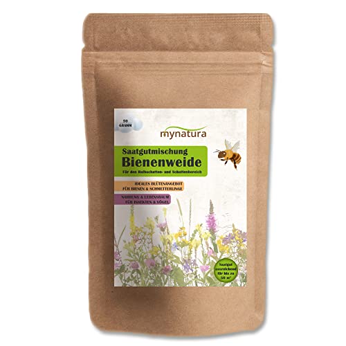 mynatura Bienenweide für den Halbschatten und Schattenbereich Bienen | Blumenwiese | Blumen | Weide | Saatgut | Saatmischung | Schmetterlinge | Insekten | Lebensraum | Natur (1x50g) von mynatura