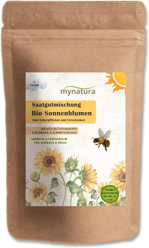 mynatura Bio Sonnenblumen Saatgutmischung Saatgut | säen | Pflanzen | Blumen | Balkon | Garten | Terrasse | Blumenbeet | blühen | Artenschutz | Bienenfreund (3x3g) von mynatura