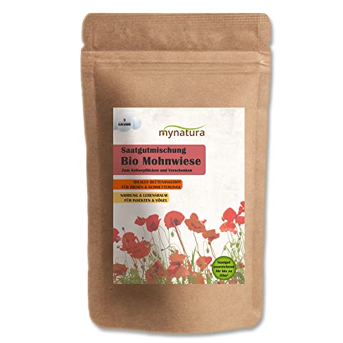 mynatura Mohnwiese Bio Saatgutmischung Saatgut | säen | Pflanzen | Blumen | Balkon | Garten | Terrasse | Blumenbeet | blühen | Artenschutz | Mohn | Klatschmohn (1x3g) von mynatura