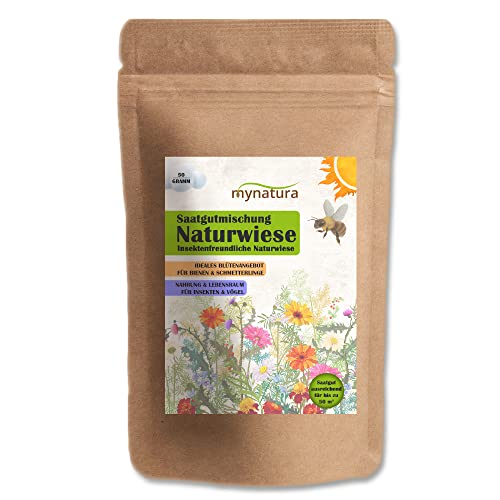 mynatura Saatgutmischung Naturwiese – Insektenfreundliche Naturwiese Wiese | Natur | natürlich | Garten | Saatgut | Saatgutmischung | Naturwiese | Lebewesen | Artenschutz (1x50g) von mynatura