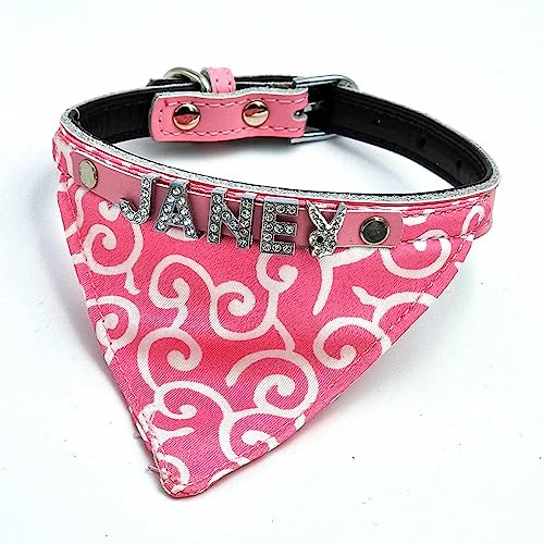 Bandana Hundehalsband und Hundehalstuch mit Namen aus Strass-Buchstaben, Leder Rosa/XS 16-24cm von mypfote.com