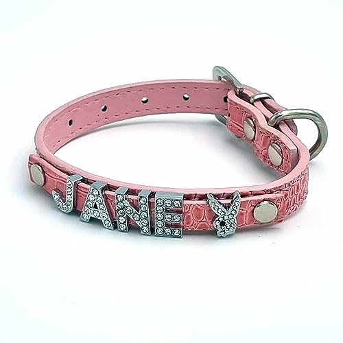 Cooles Kroko Hundehalsband personalisiert mit Glitzersteinen + Symbol Rosa/M 29-38cm von mypfote.com