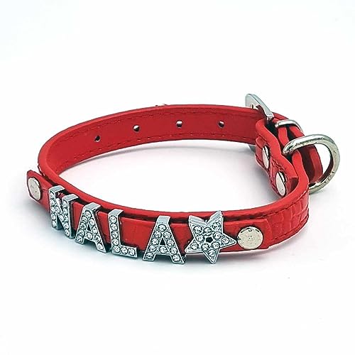 Cooles Kroko Hundehalsband personalisiert mit Glitzersteinen + Symbol Rot/M 29-38cm von mypfote.com