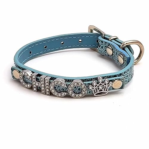 Cooles Kroko Hundehalsband personalisiert mit Glitzersteinen + Symbol Türkis/M 29-38cm von mypfote.com