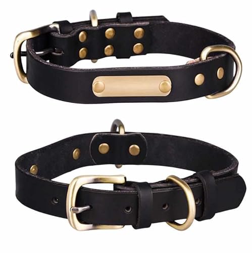 Echtleder Hundehalsband mit Messingschnalle in Vier Farben und gratis Gravur Name und Telefon Schwarz/L von mypfote.com