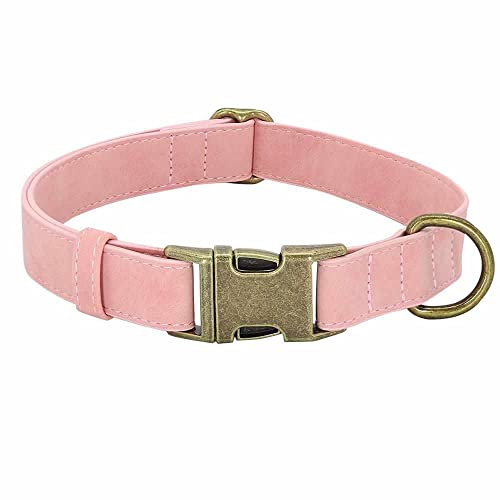 Edles Hundehalsband im Vintagelook mit Messingschnalle und kostenloser Gravur Name und Telefon L 39-61cm / Rosa von mypfote.com