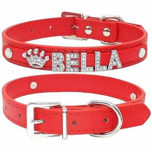 Edles Hundehalsband personalisiert mit Glitzersteinen + Symbol S 27-33cm / Rot von mypfote.com